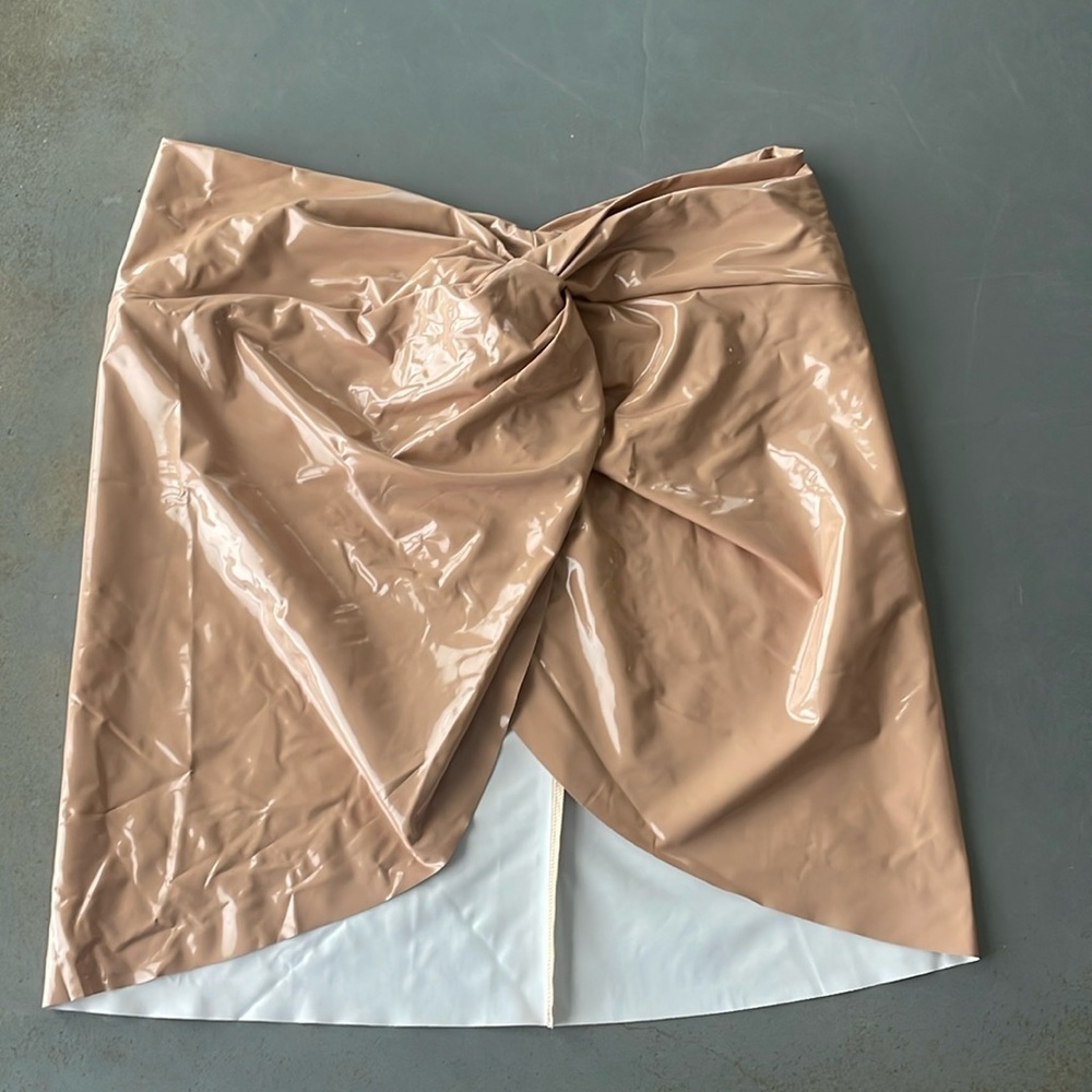SKIMS NWT Ochre Faux Leather Textured Bikini Story Sarong Mini Skirt Size XL - Picture 2 of 7